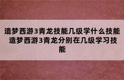 造梦西游3青龙技能几级学什么技能 造梦西游3青龙分别在几级学习技能